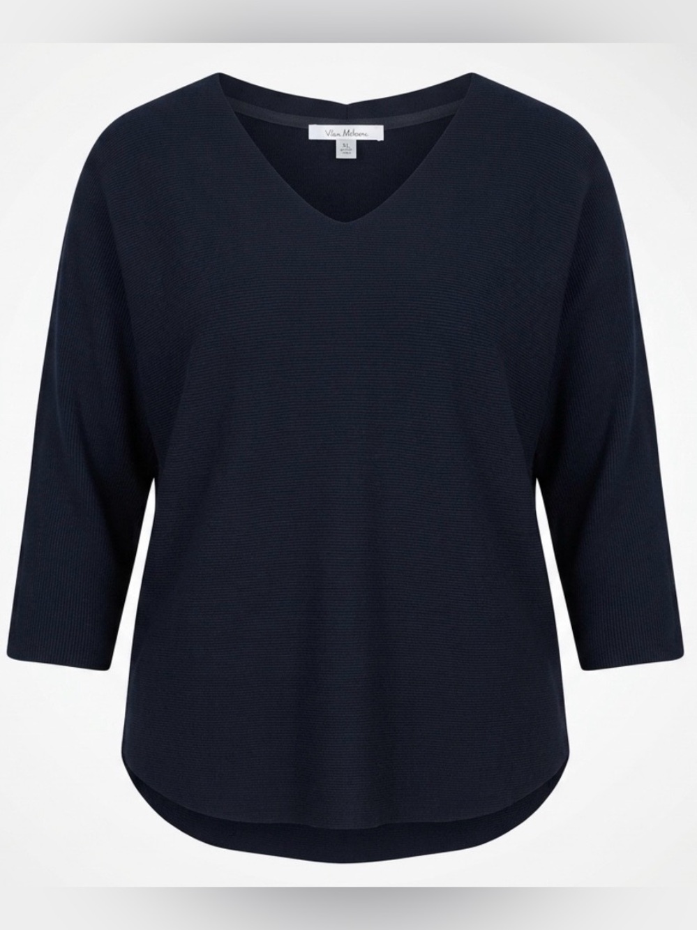 Vita Milano Women's XL Ribbed V-Neck Top Knit 3/4 Sleeve Drop Shoulder Black